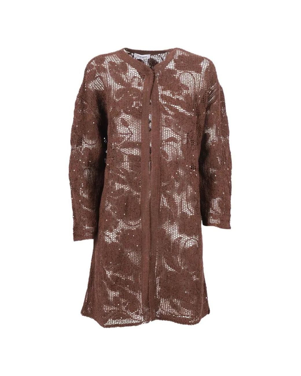Kangra Brown Sequin-Embellished Floral-Embroidery Coat