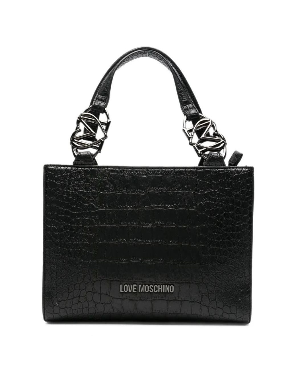 Love Moschino Black Croc-Effect Logo-Plaque Tote Bag