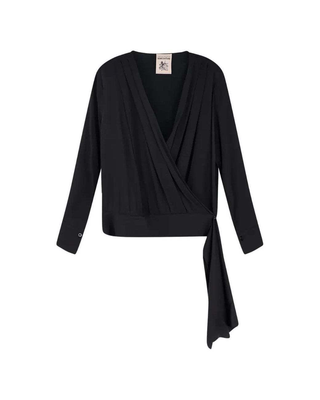 Semicouture Black Satin Wrap Blouse