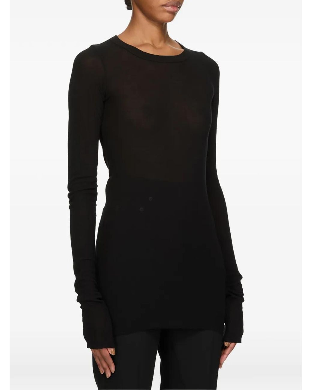 Rick Owens Black Ribbed Long-Sleeve T-Shirt