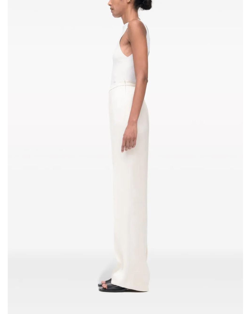 Another Tomorrow White Pintuck Straight-Leg Viscose Trousers