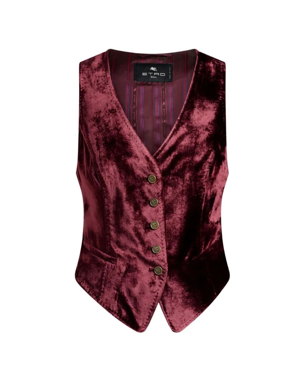 Etro Red Single-Breasted Velvet Waistcoat With Pegaso Buttons