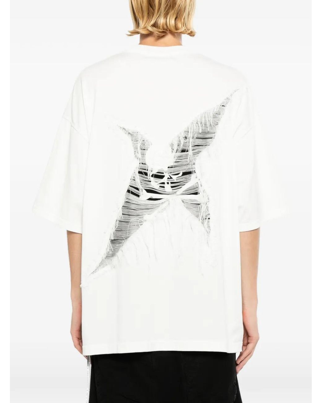 MASTERMIND WORLD White Distressed Ribbed T-Shirt for men