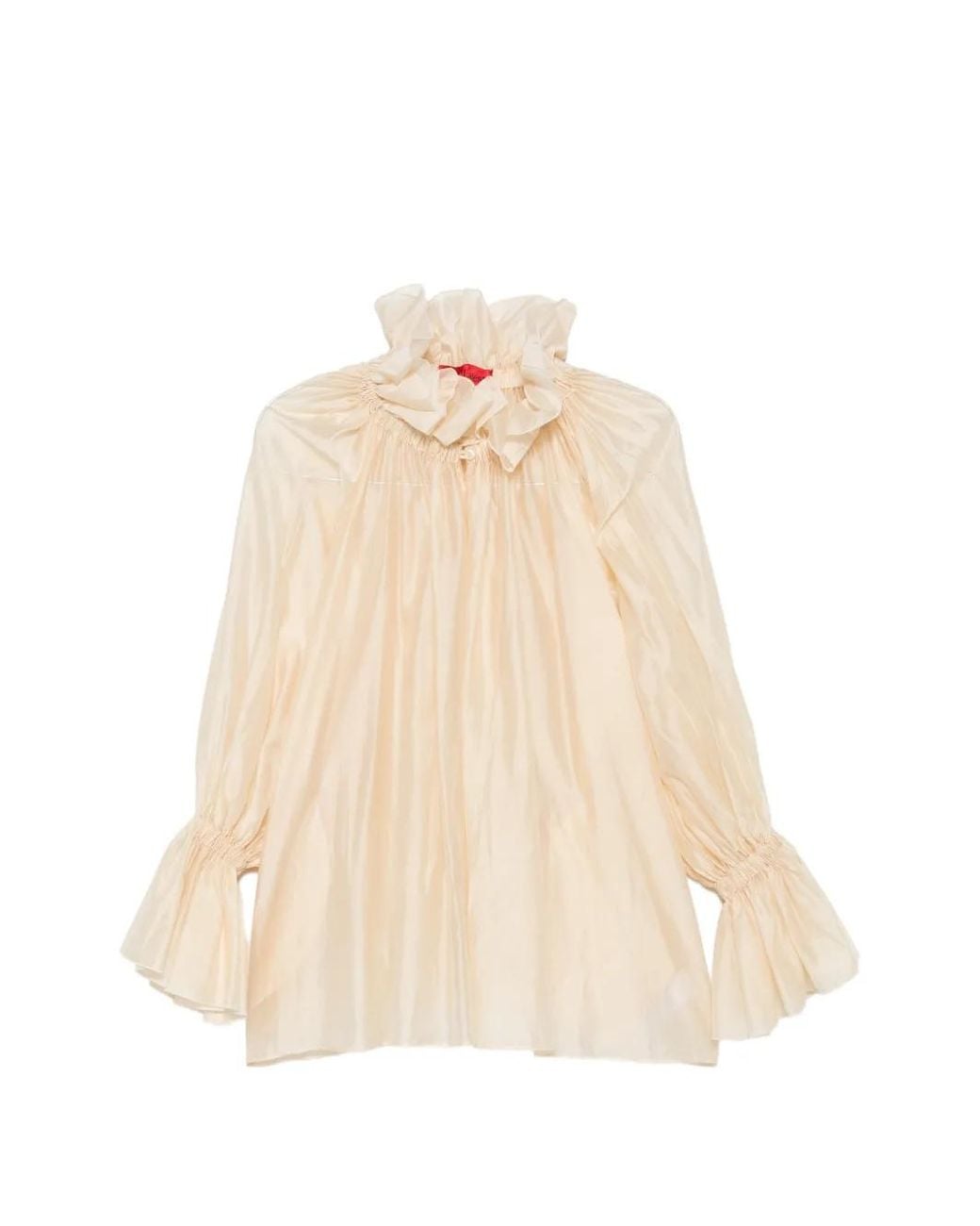 Thelatest Natural Estelle Ruffled-Collar Balloon-Sleeve Top