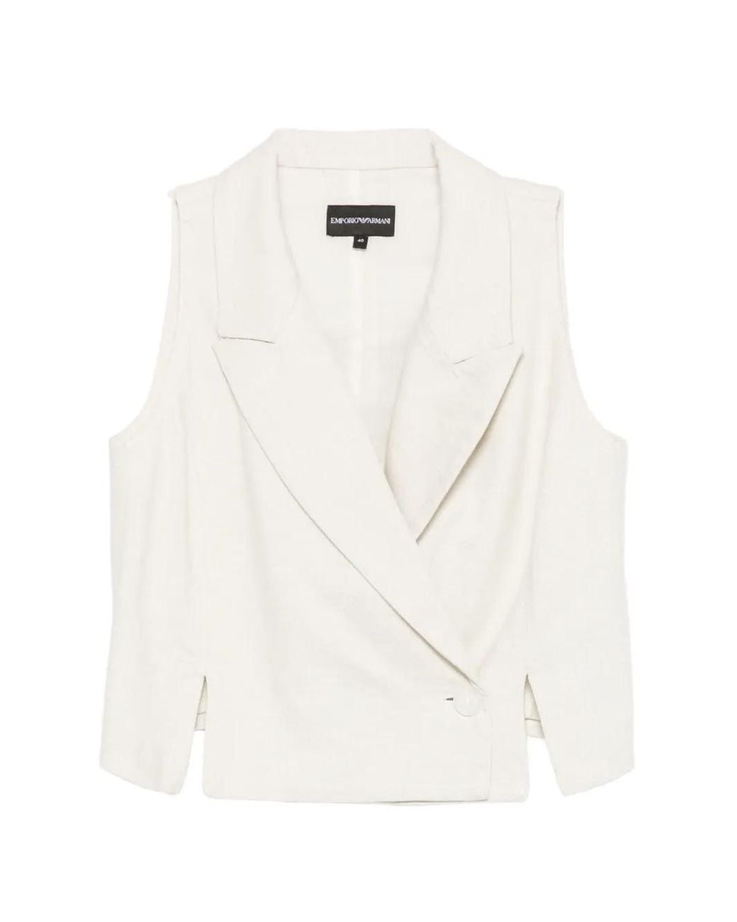 Emporio Armani White Veste Croisée À Design Sans Manches
