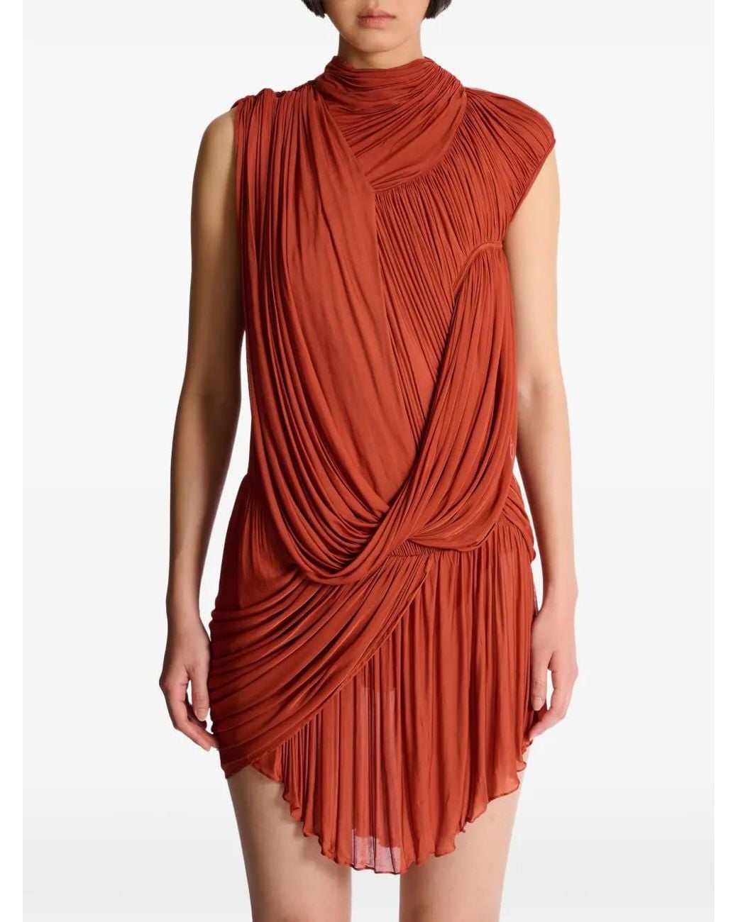 Balmain Red Draped Flowing Dress