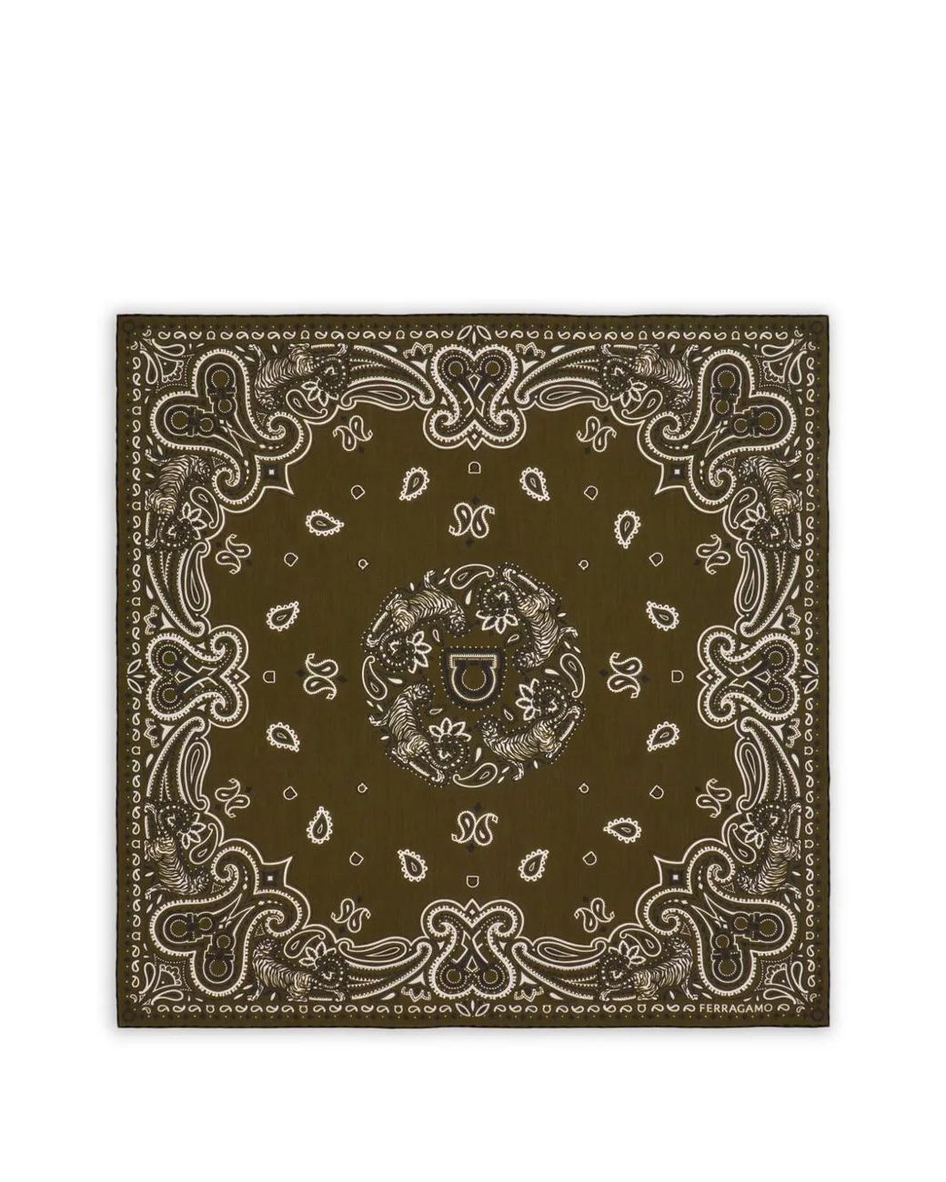 Ferragamo Metallic Paisley Tiger-Print Scarf for men