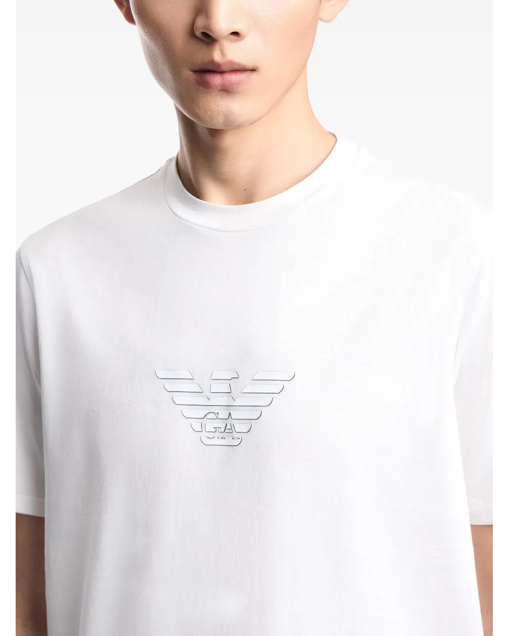 Emporio Armani White Round Neck Logo T-Shirt for men