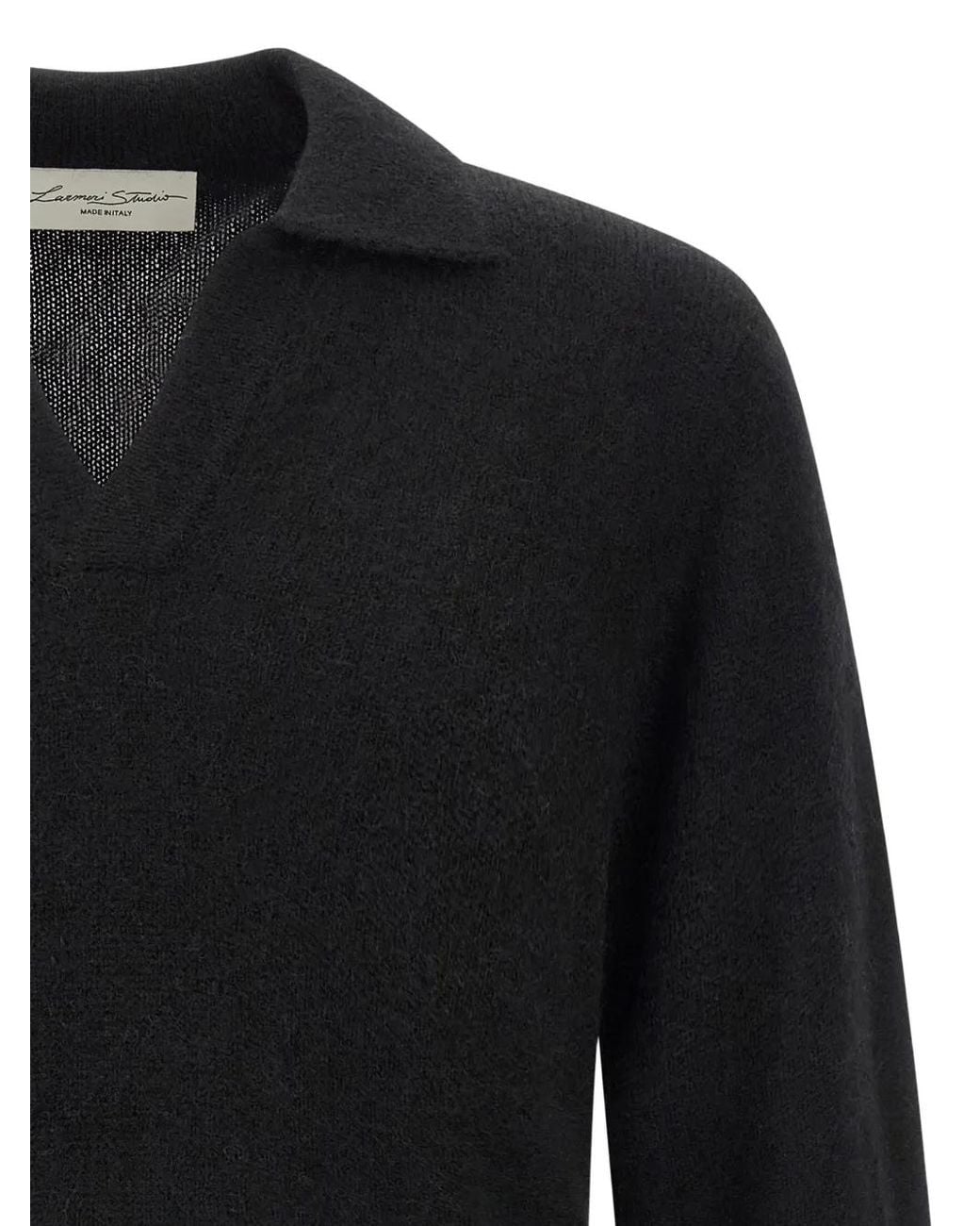 LARMERI STUDIO Black Long-Sleeve Cashmere Polo Shirt for men