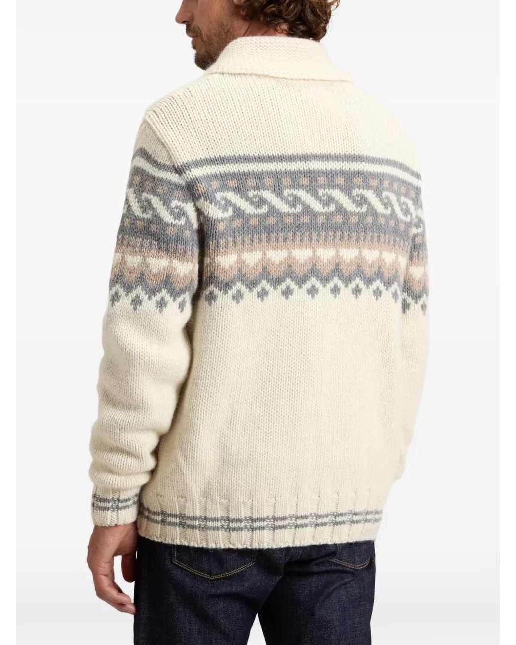Woolrich Natural Fair Isle Zip-Up Cardigan for men