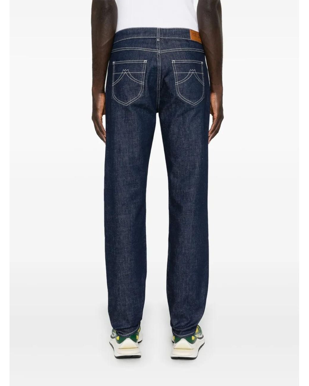 KENZO Blue Logo-Patch Tapered Jeans for men