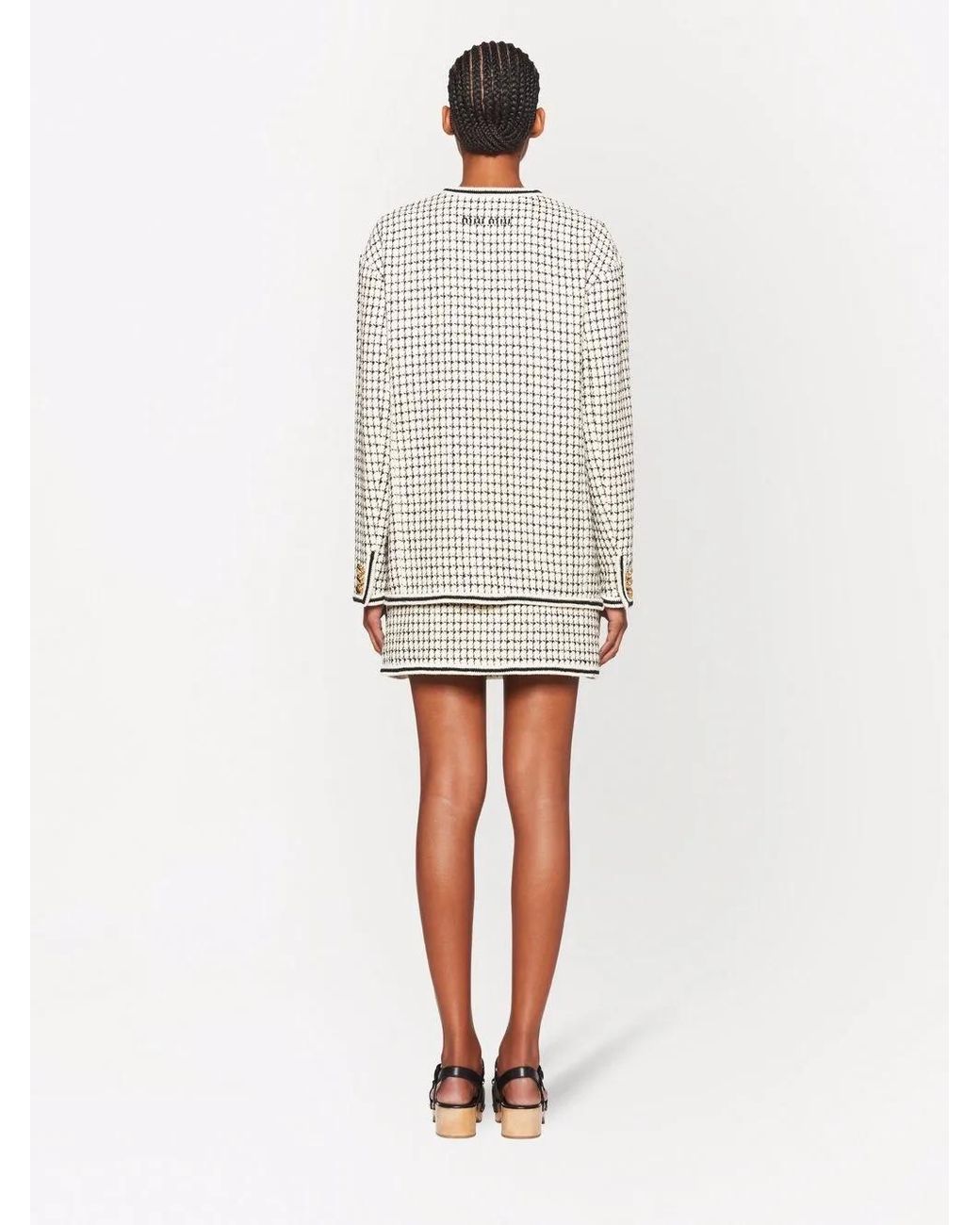 Miu Miu Gray Check Tweed Single-Breasted Cardigan