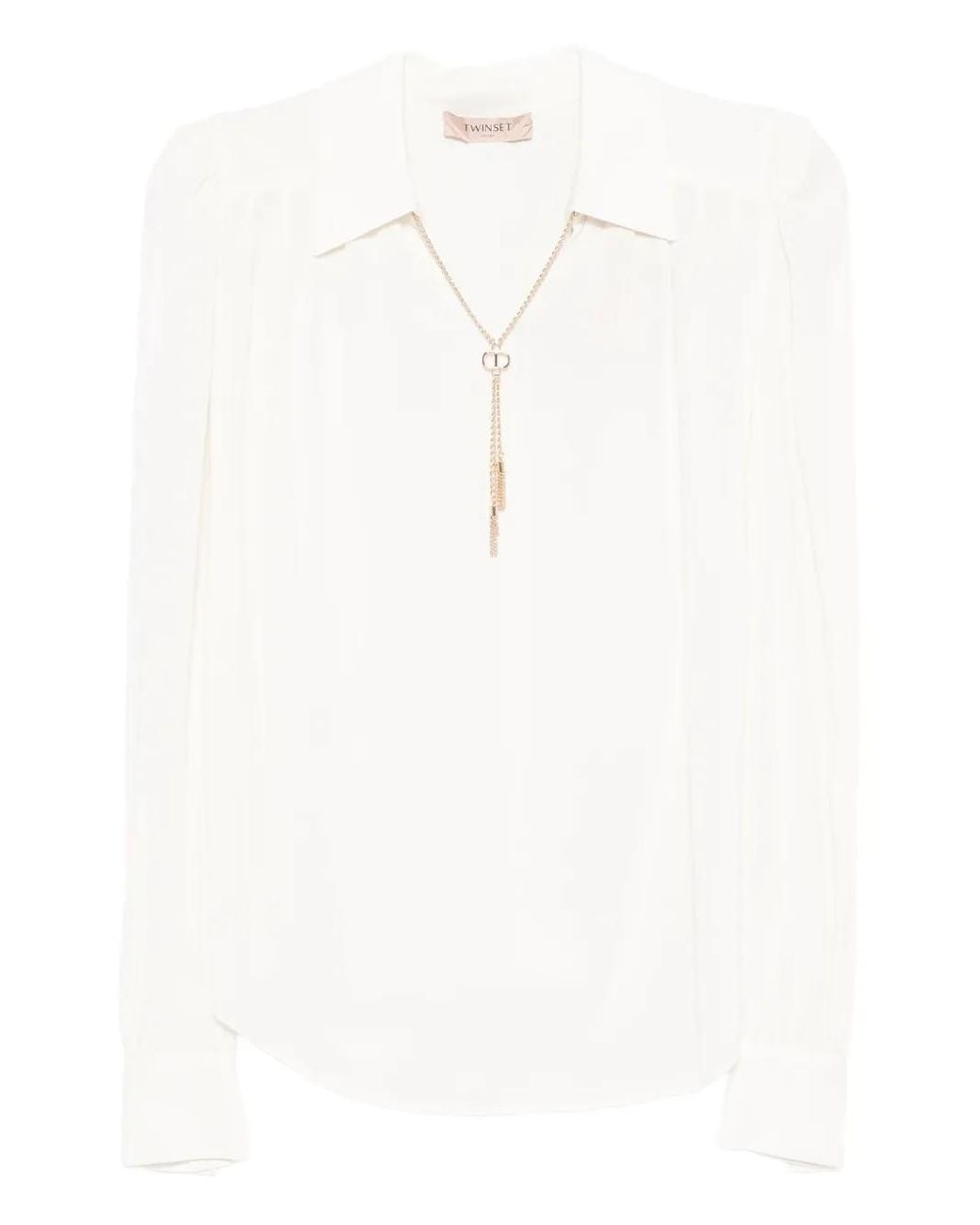 Twinset White Chain-Embellished Polo Blouse