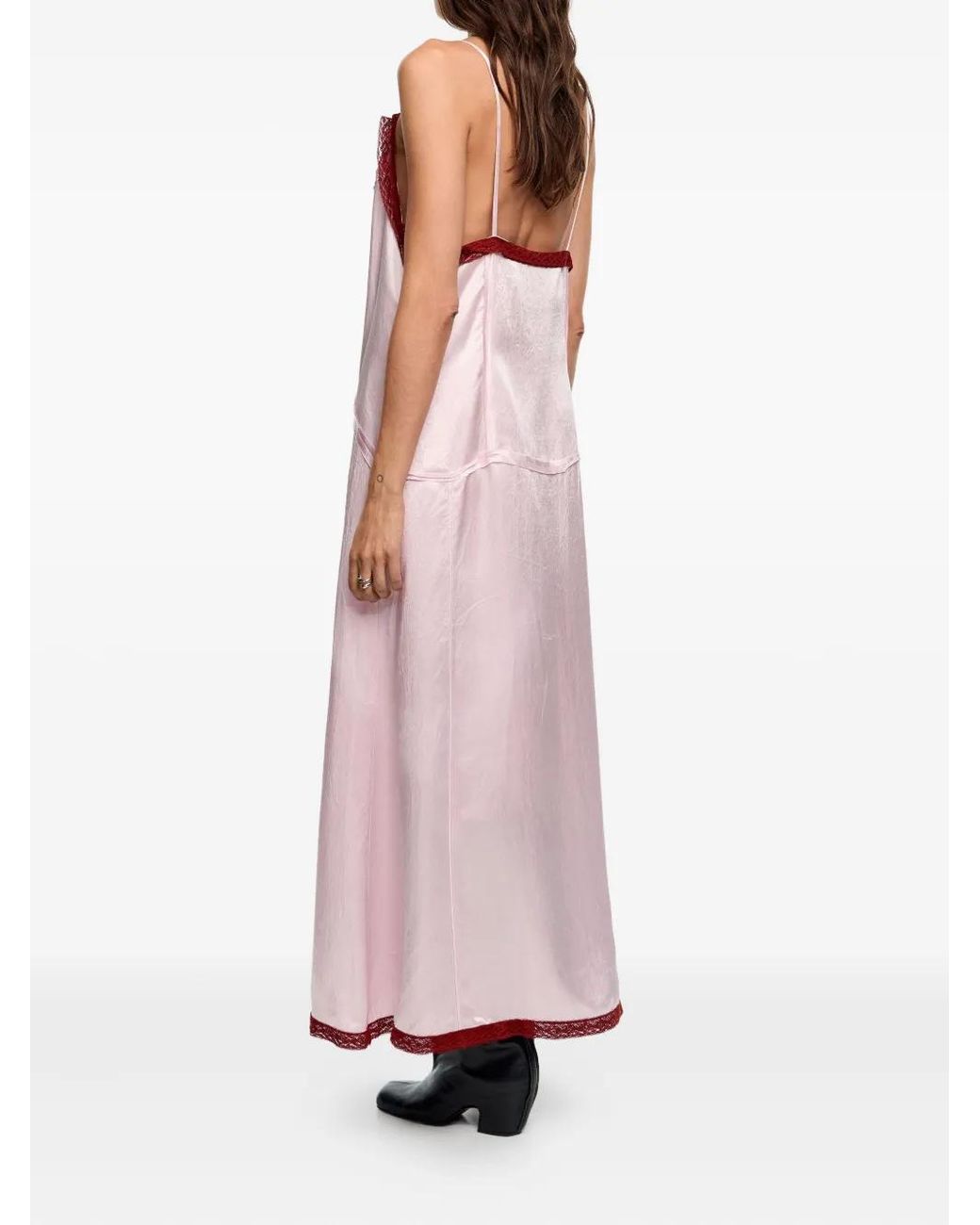 bimba y lola pink dress Bimba Y Lola Lace-Trim Tie Midi Dress in Pink
