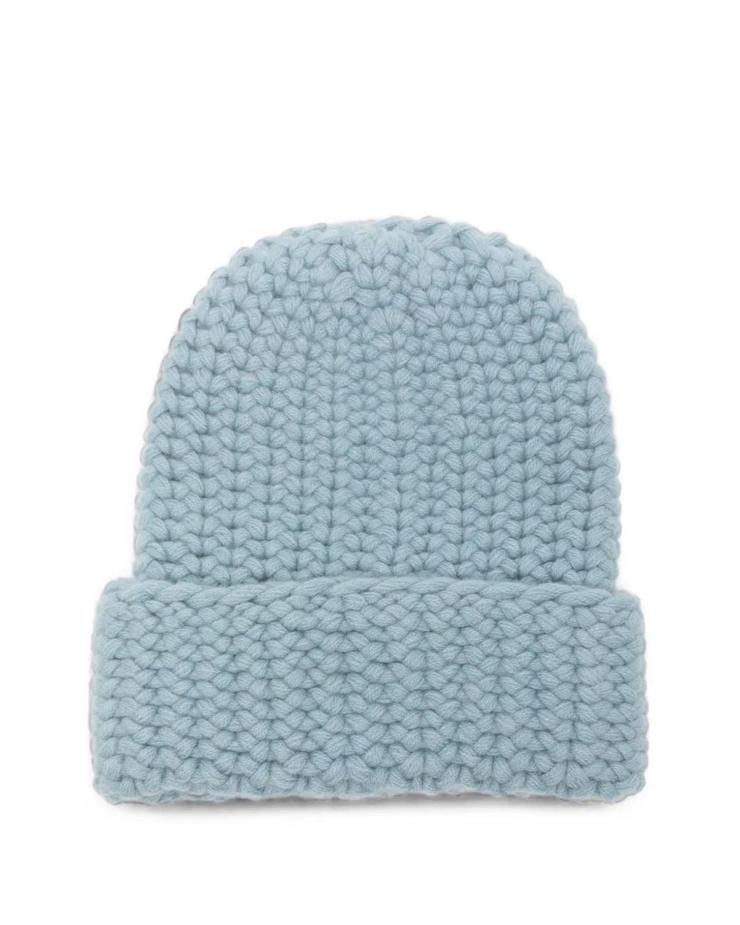 Liska Blue Arala Chunky-Knit Cashmere Beanie Hat