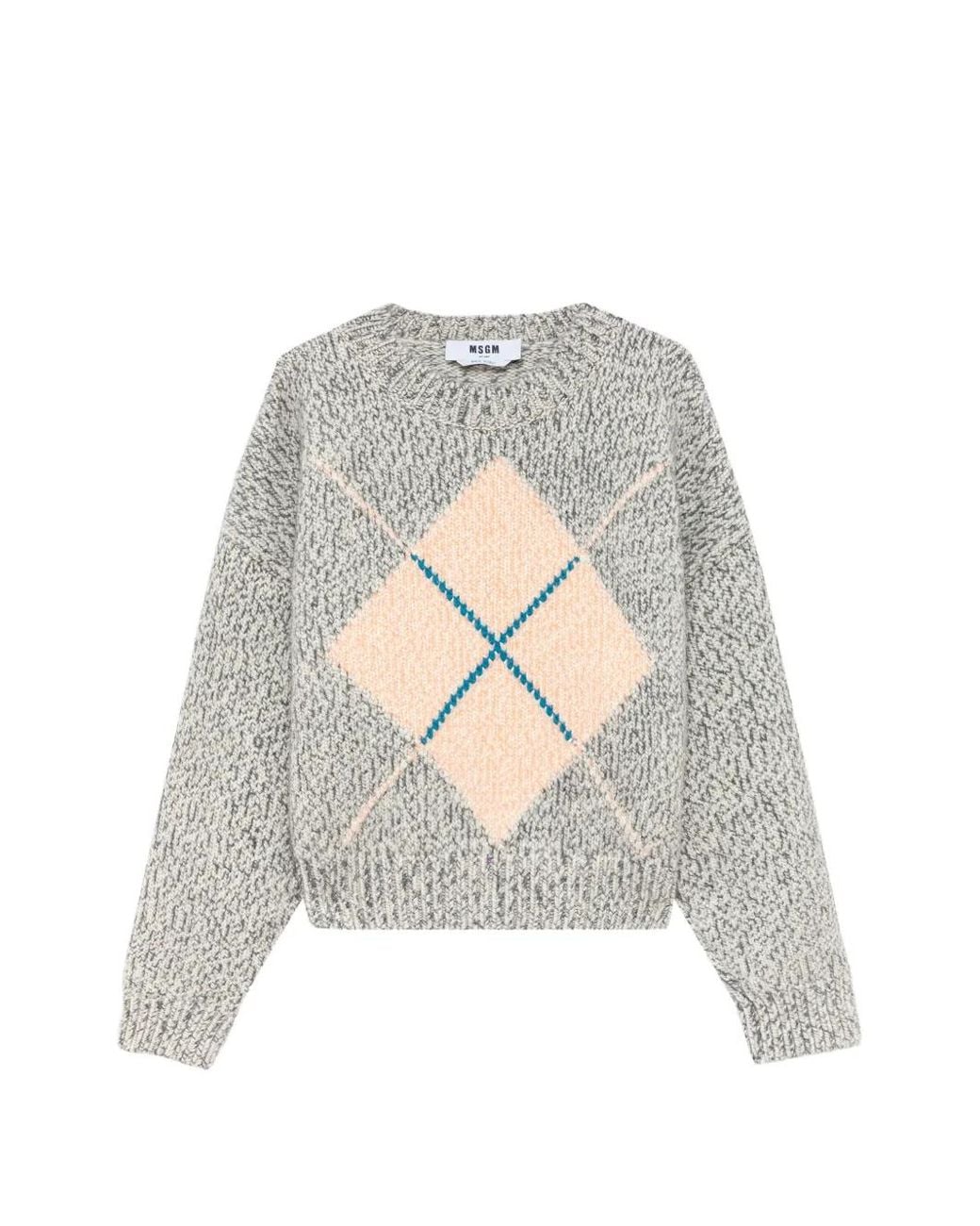 MSGM White Argyle-Pattern Sweater for men