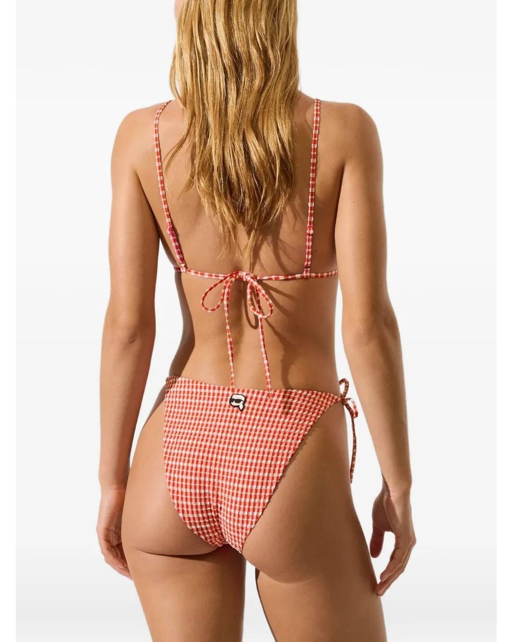 Karl Lagerfeld Red Ikon Gingham Bikini Bottoms