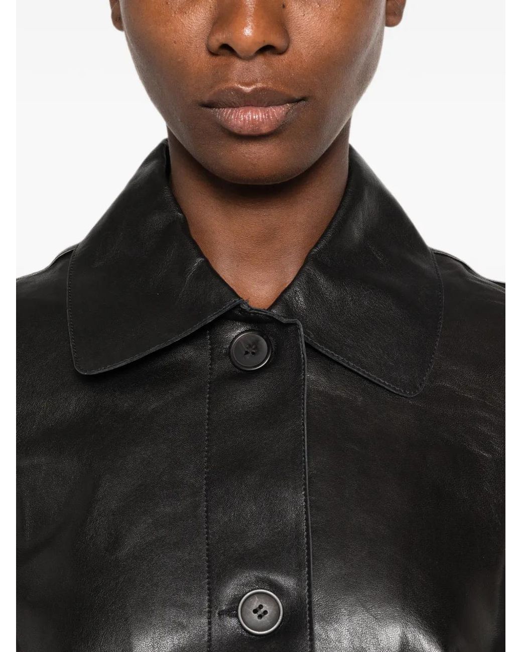 Arma Black Leather Button-Up Jacket