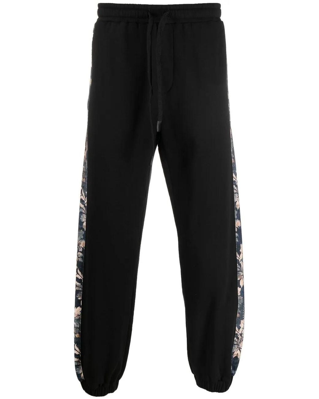 Versace Jeans Couture Black Floral-Stripe Track Pants for men