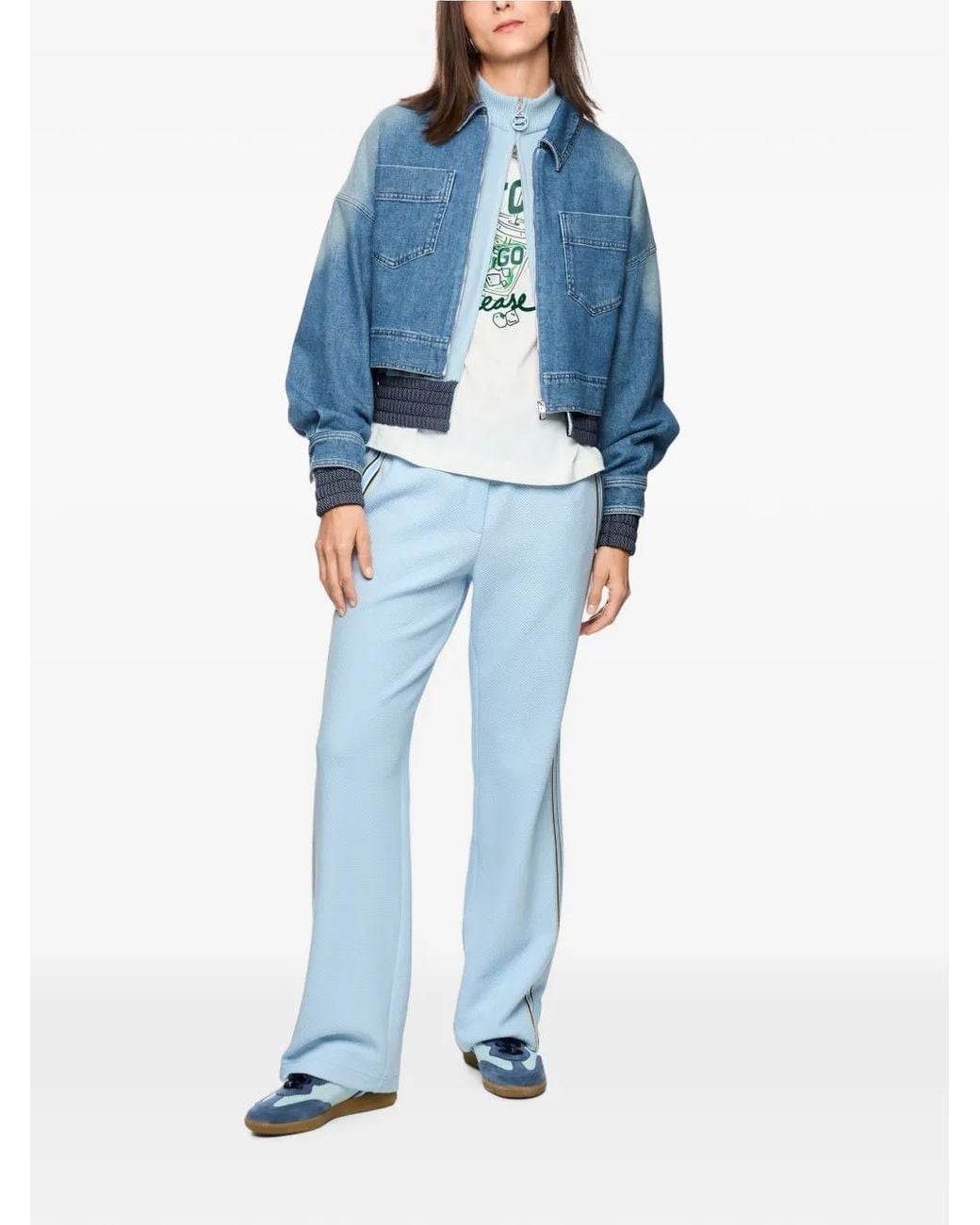 Marc Cain Blue Faded-Effect Patch-Pocket Denim Jacket
