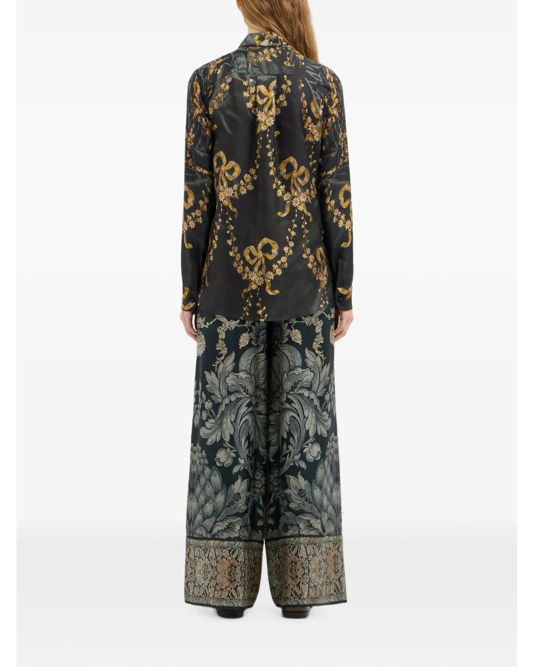 Pierre Louis Mascia Gray Aloe Floral-Print Silk Shirt