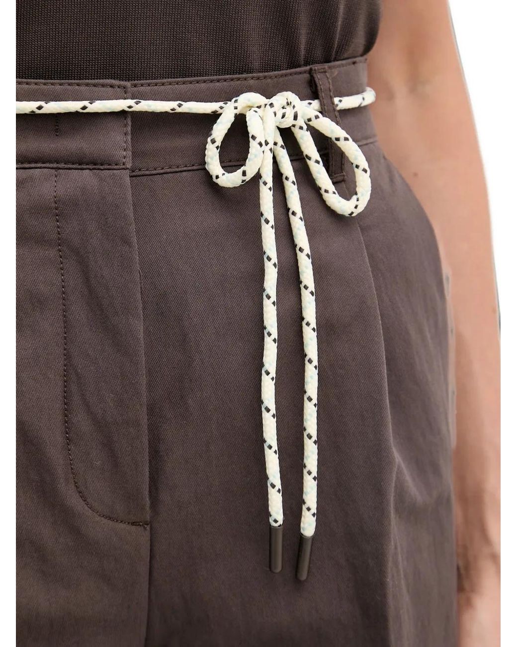 Benetton Brown Pantalon À Taille Ceinturée Et Revers