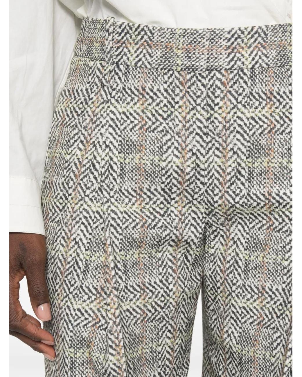 Ermanno Scervino Gray Herringbone-Pattern Palazzo Pants