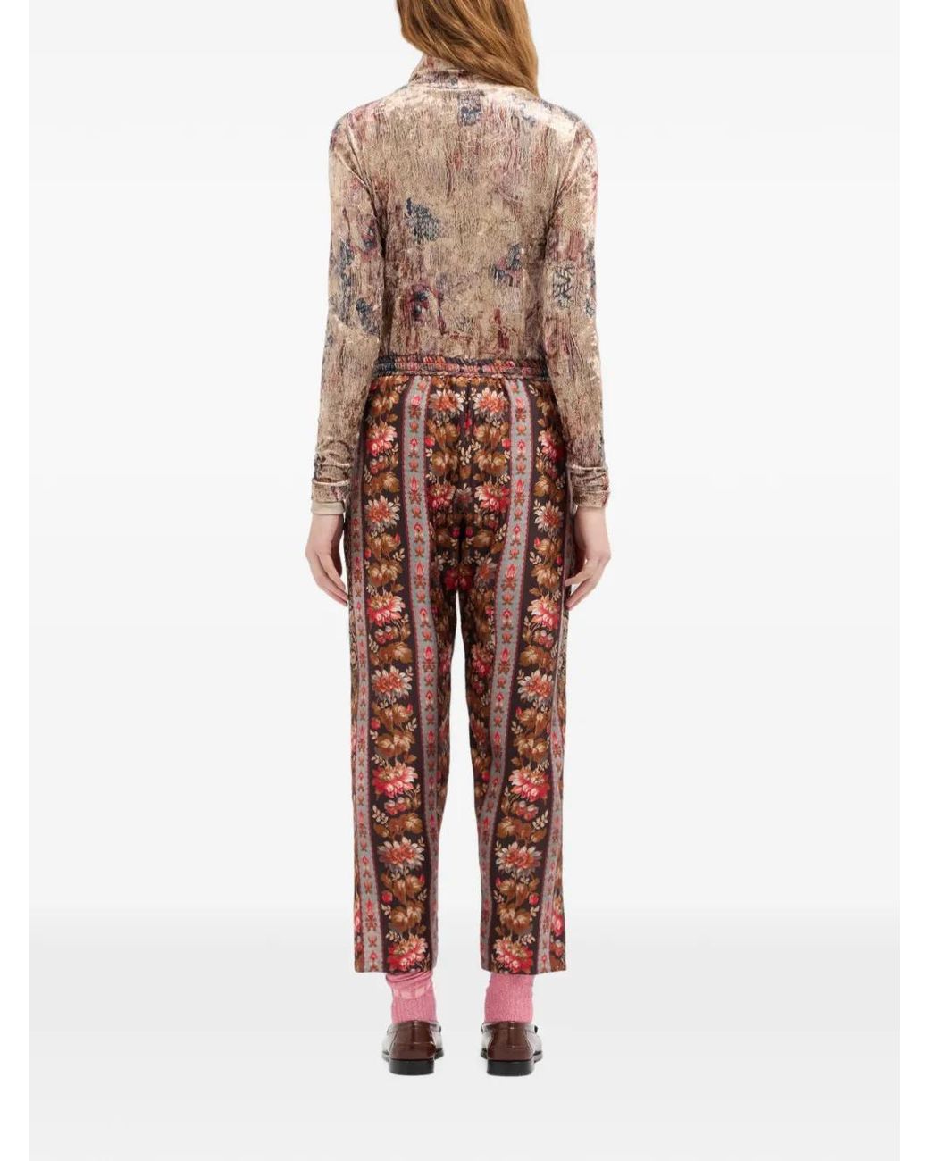 Pierre Louis Mascia Red Aloe Floral-Print Silk Trousers