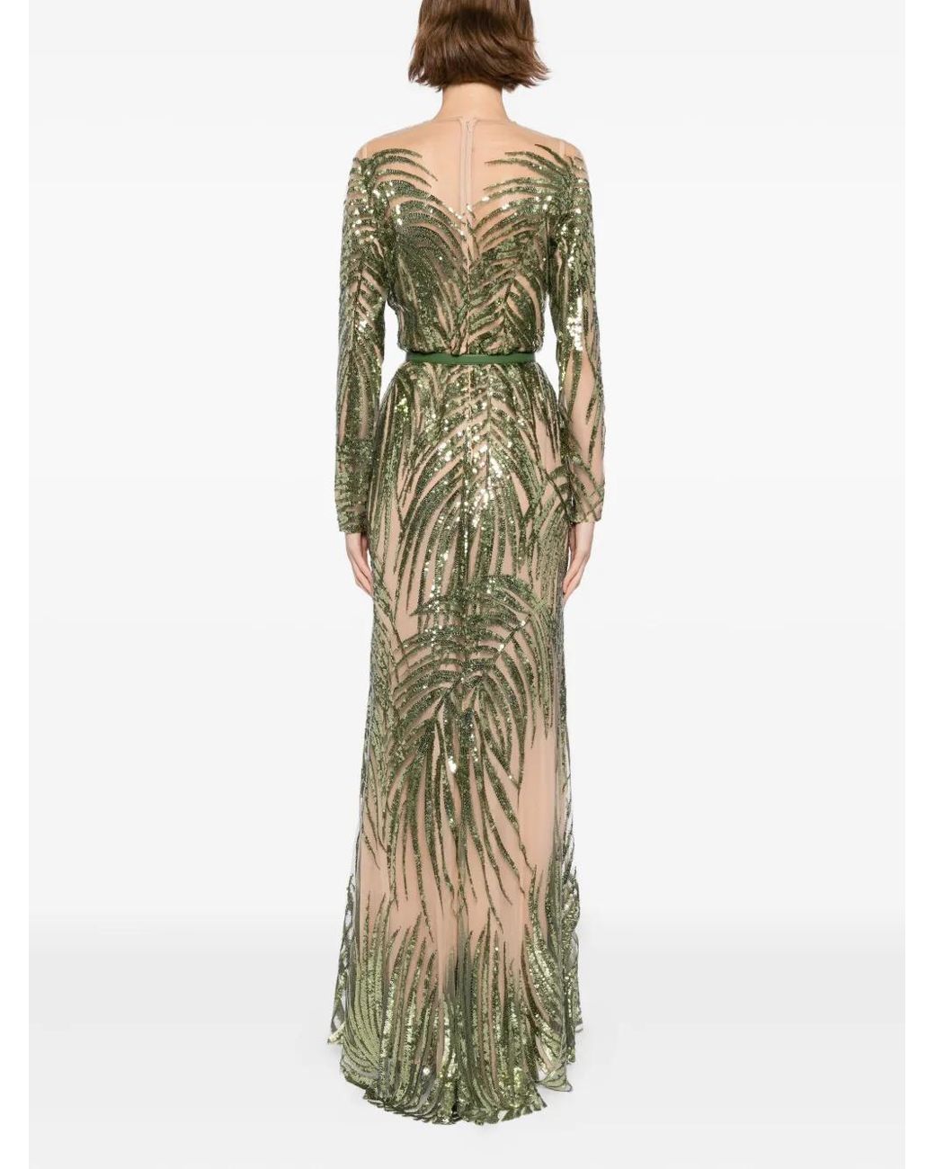 elie saab green lace dress Embroidered Tulle Long in Zevy Sequin Dress