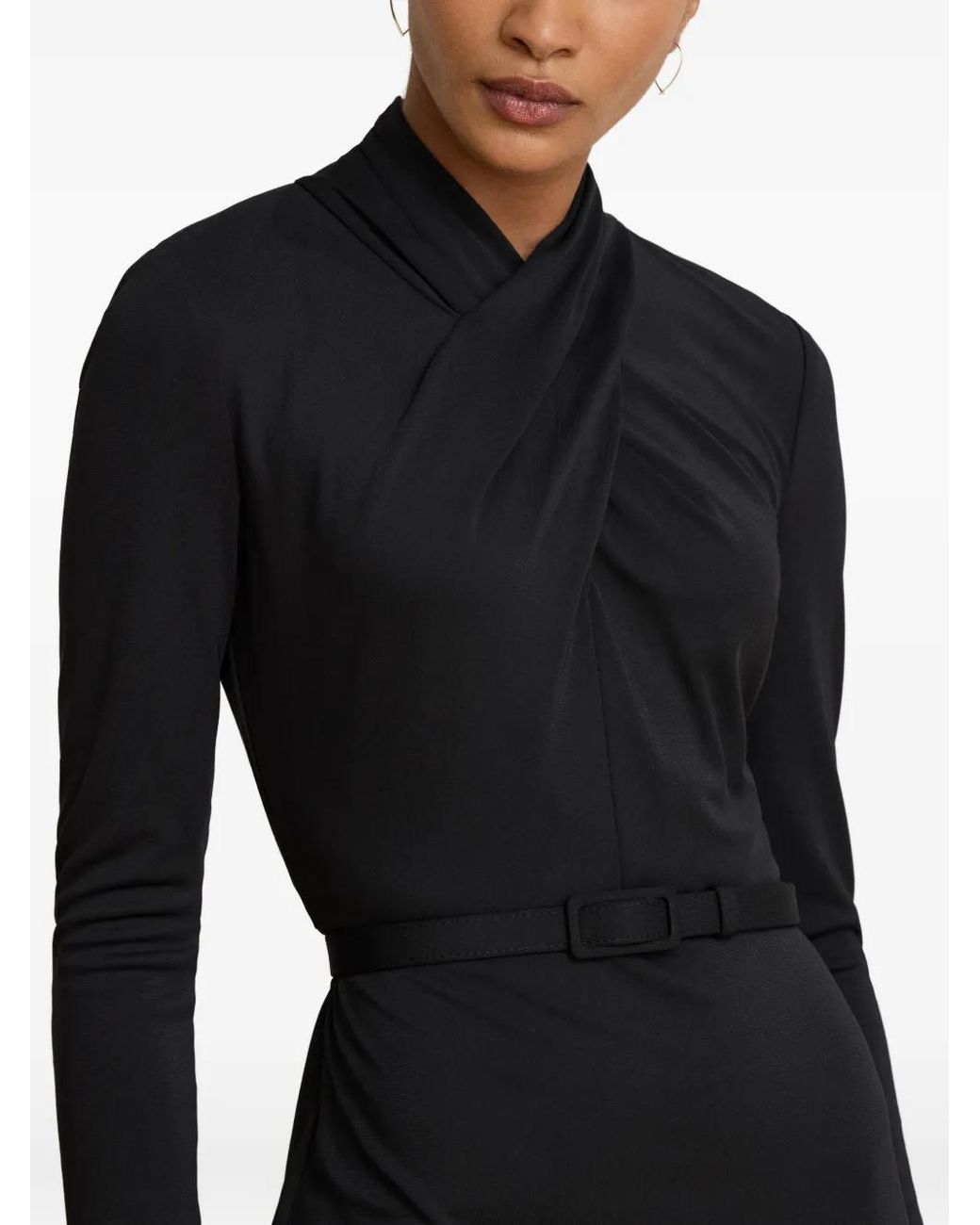 Ralph Lauren Black Belted Mock-Neck Midi Dress