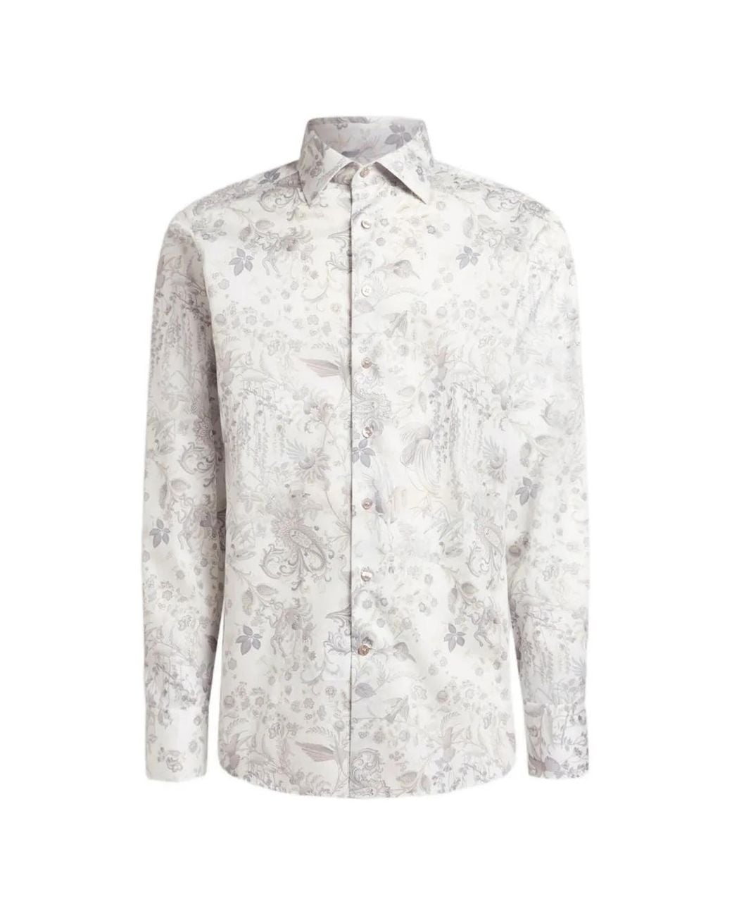 Etro White Motif Cotton Satin Shirt for men