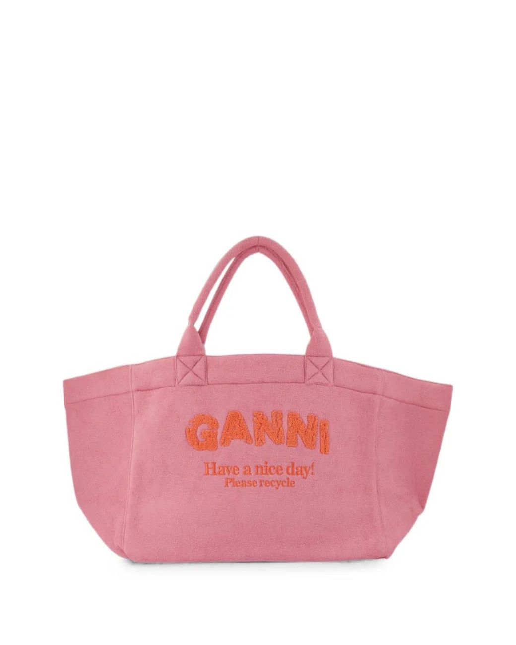 Ganni Pink Xxl Beach Resort Embroidered-Logo Tote Bag