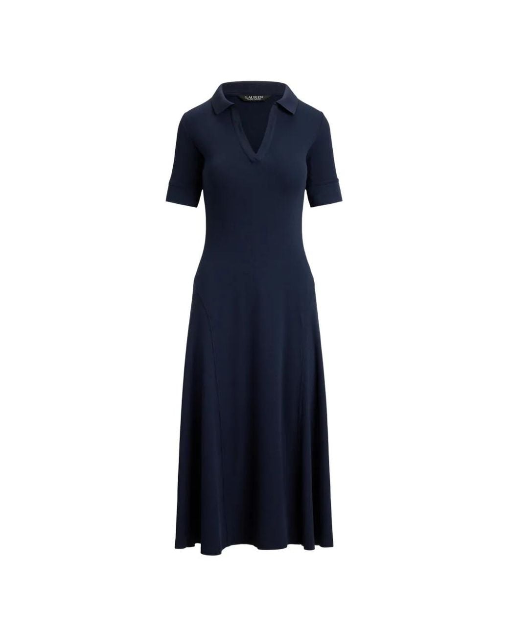 Ralph Lauren Blue Robe Mi-Longue En Maille Nervurée