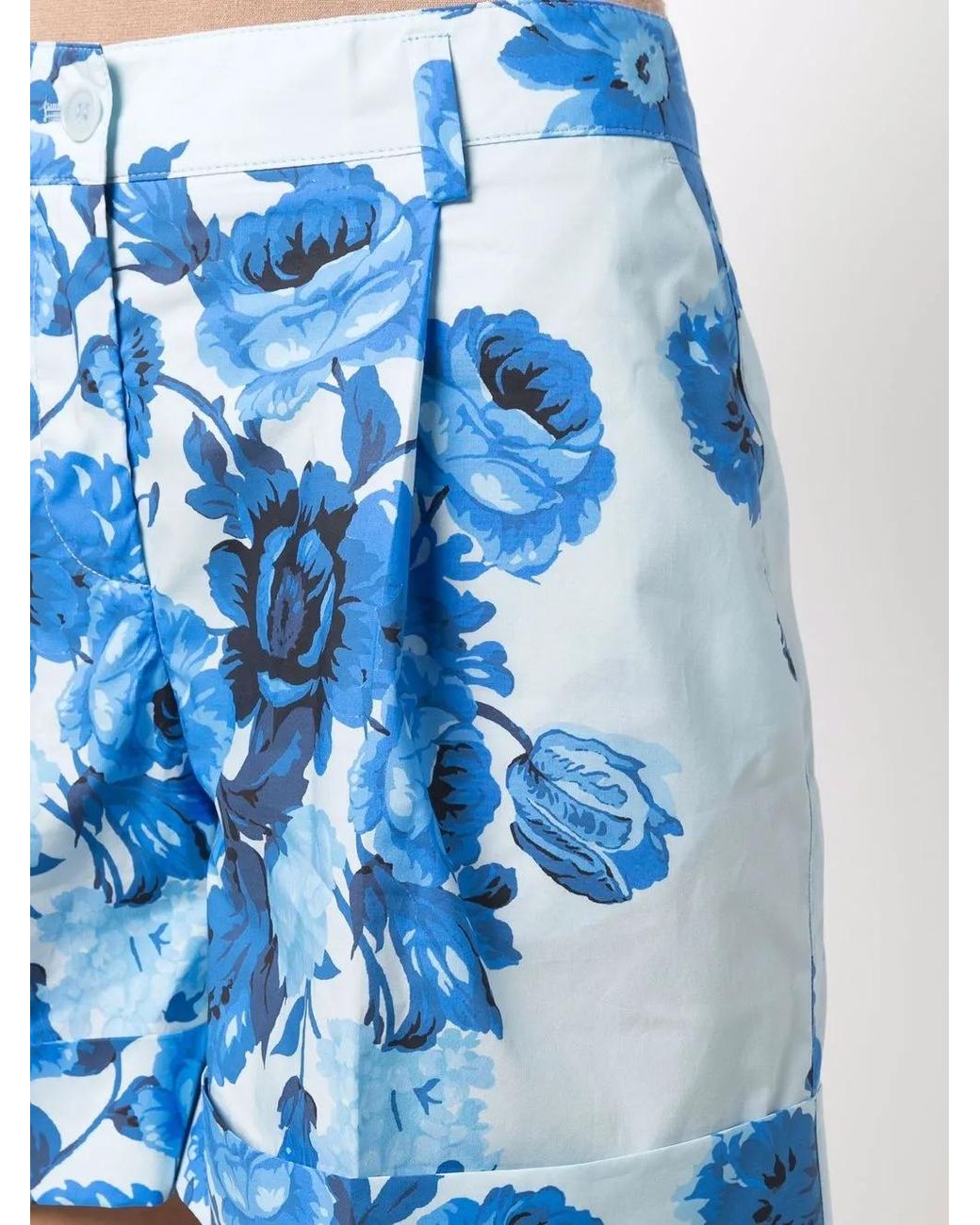 P.A.R.O.S.H. Blue Floral-Print High-Waisted Shorts