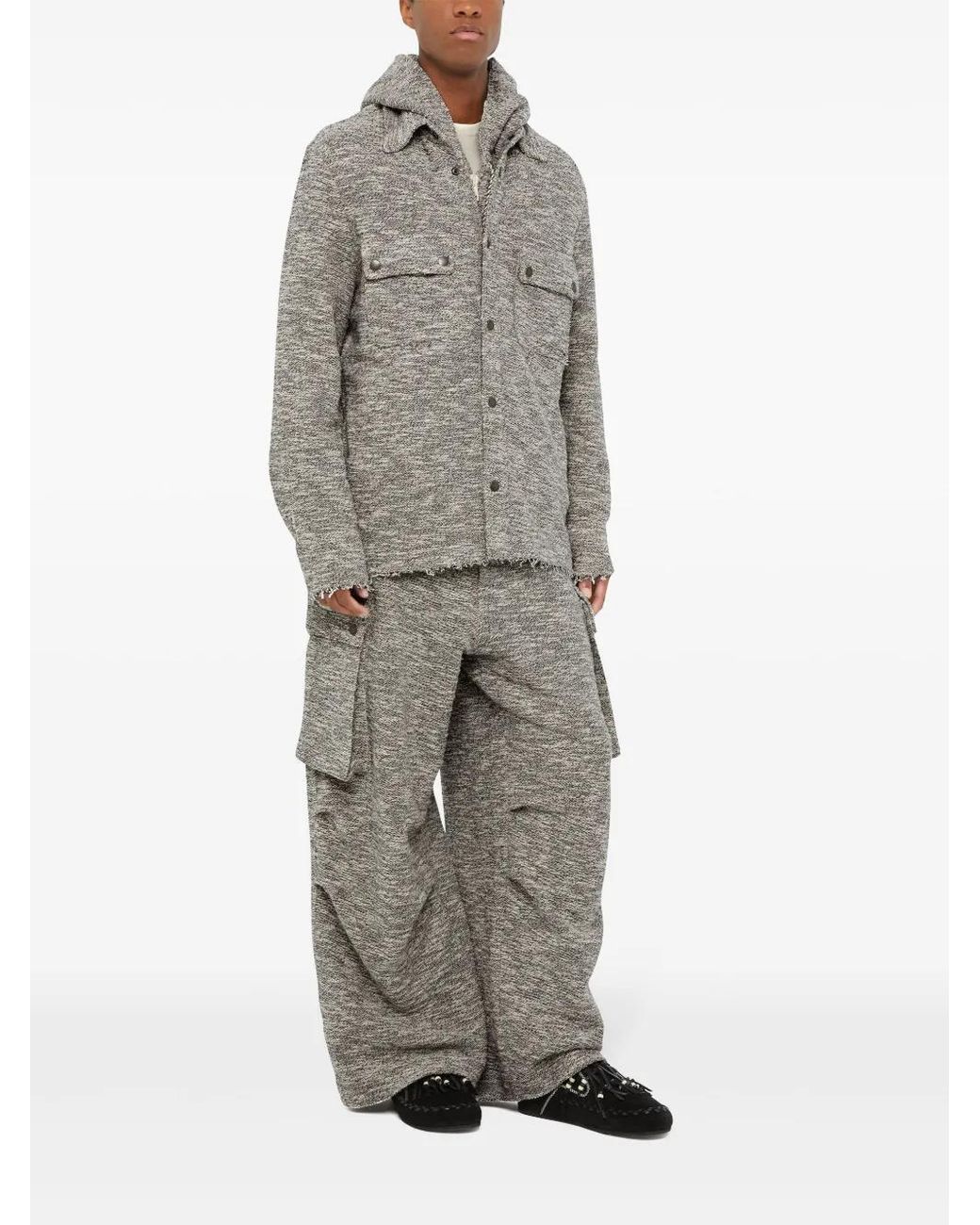 Alanui Gray Raw-Edge Mélange Cotton Overshirt for men