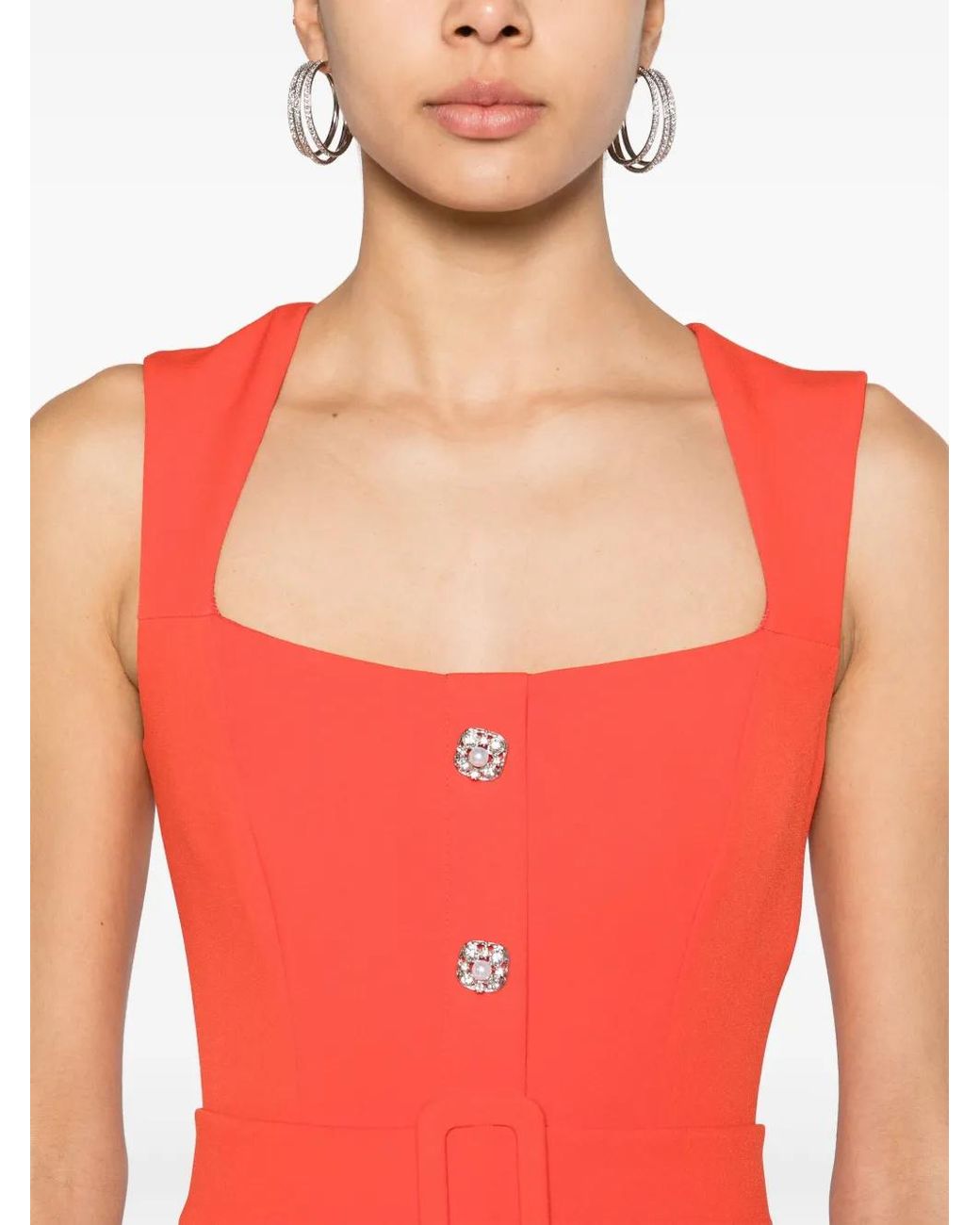 Nissa Red Belted Midi Dress