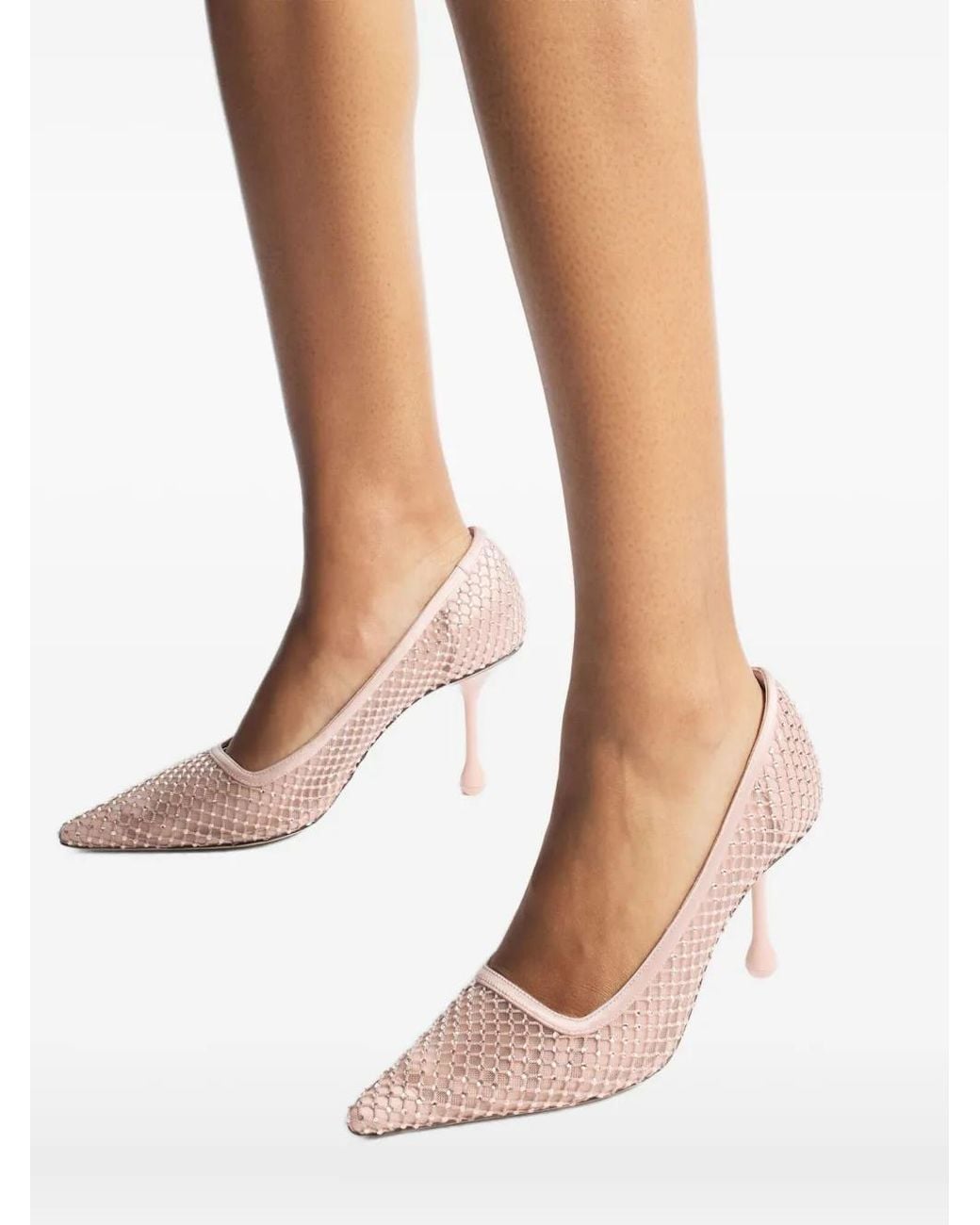 Jimmy Choo Pink 80Mm Ixia Crystal-Embellished Mesh Pumps