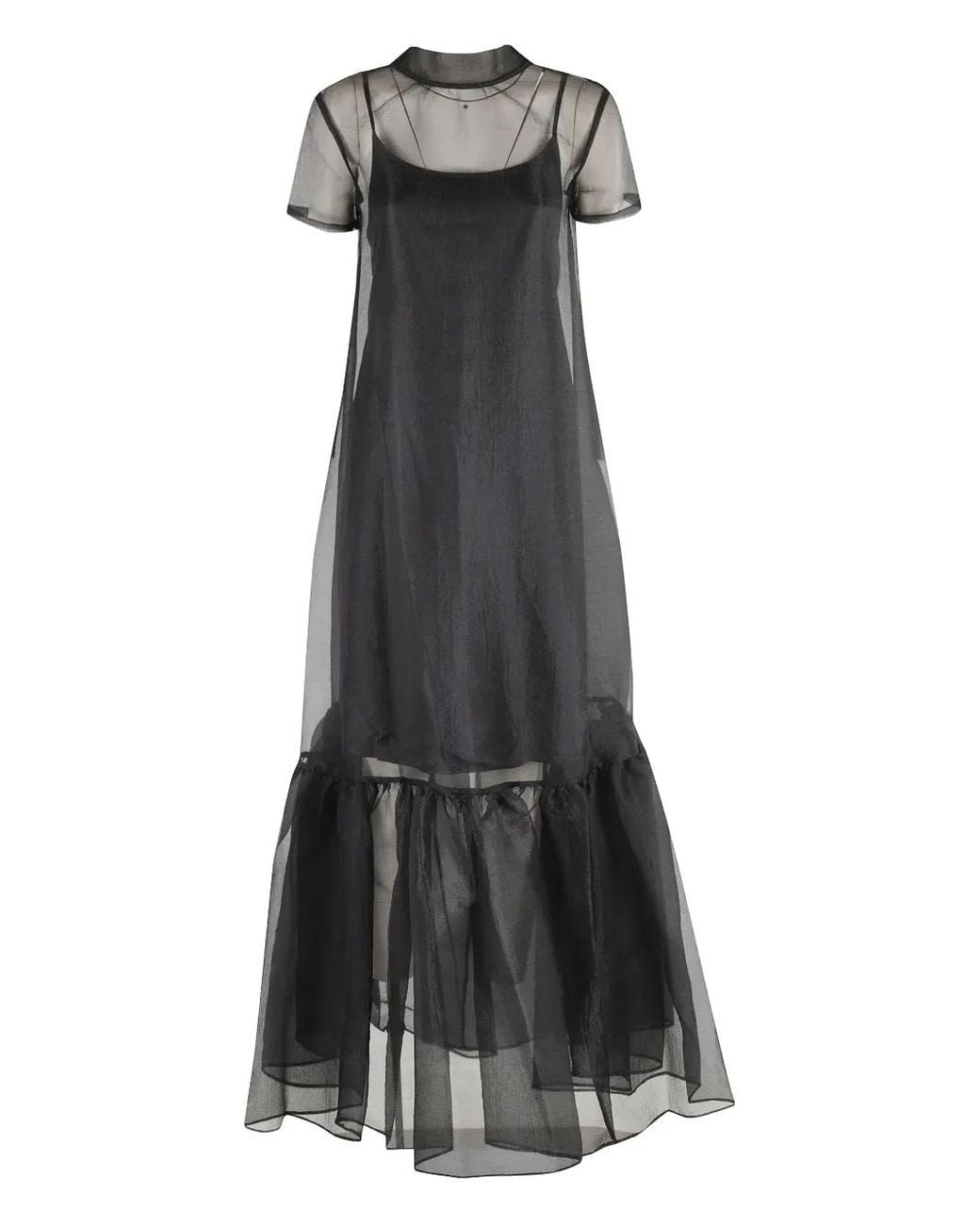 Staud Black Calluna Ruffled Tie-Neck Maxi Dress