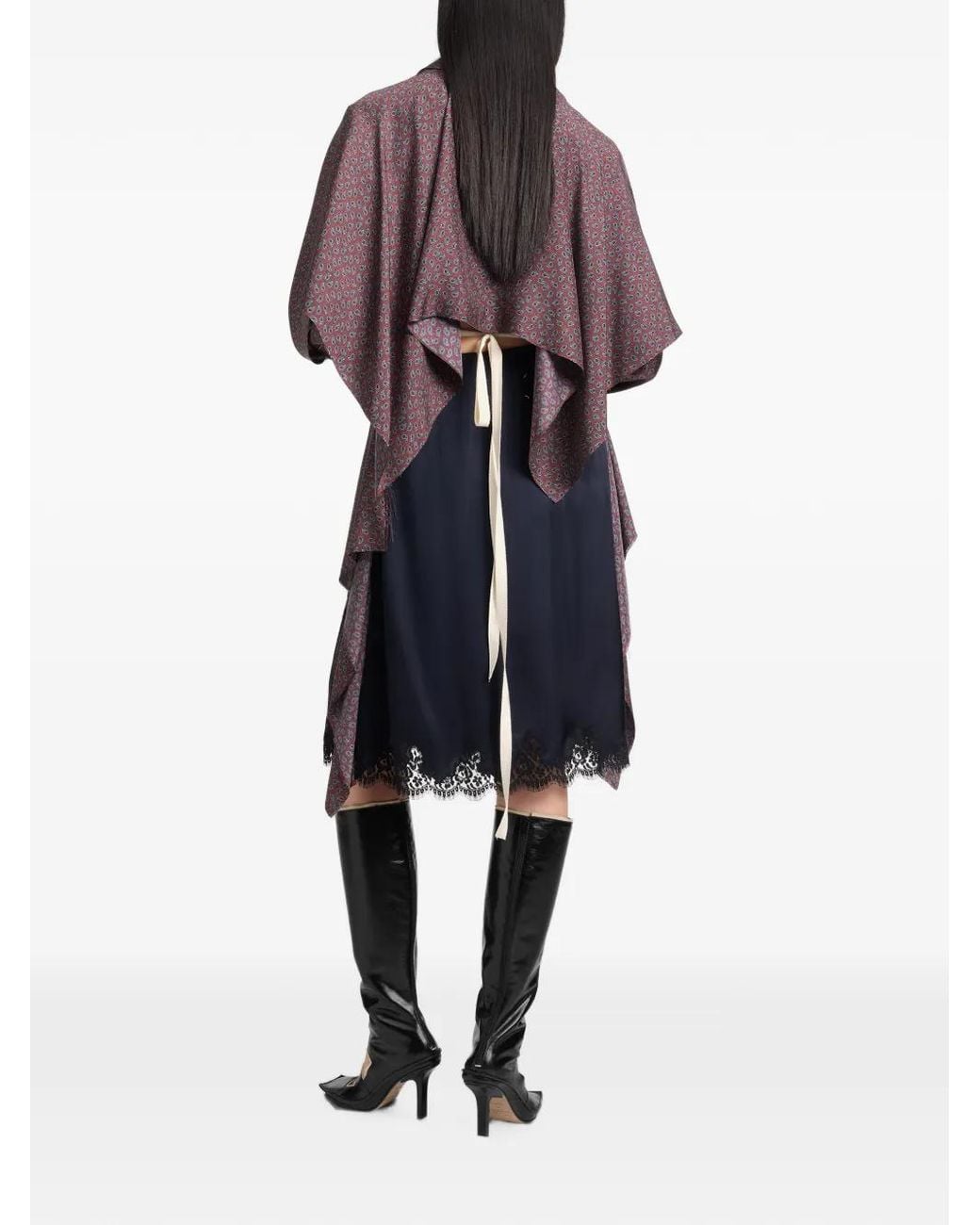 Maison Margiela Purple Paisley-Print Lace-Trim Midi Skirt