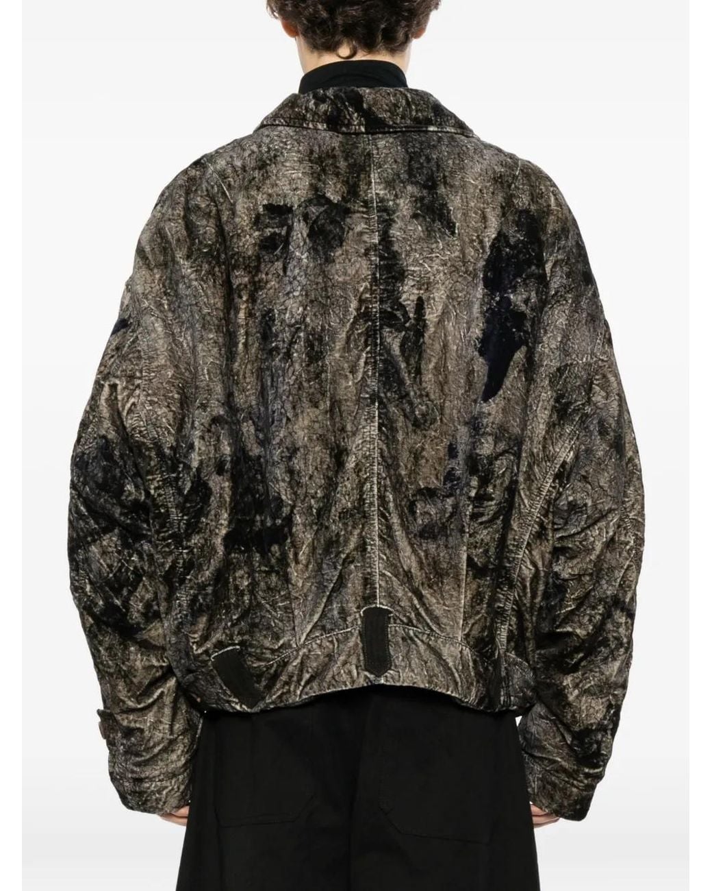 Ziggy Chen Brown Crinkled-Effect Abstract-Print Jacket for men