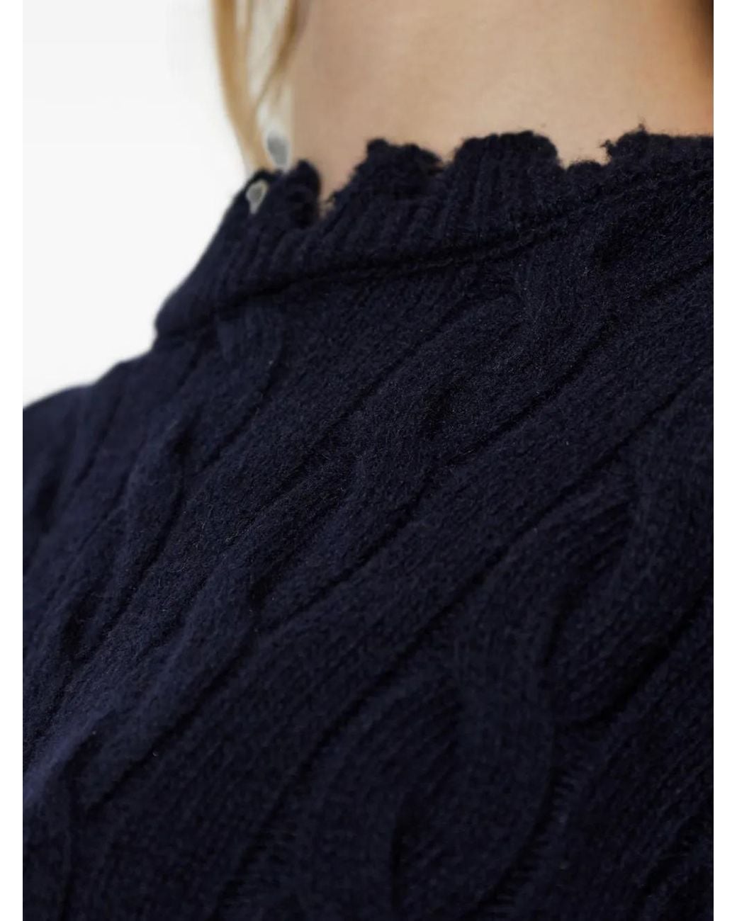 Akep Blue Cable-Knit Distressed Sweater