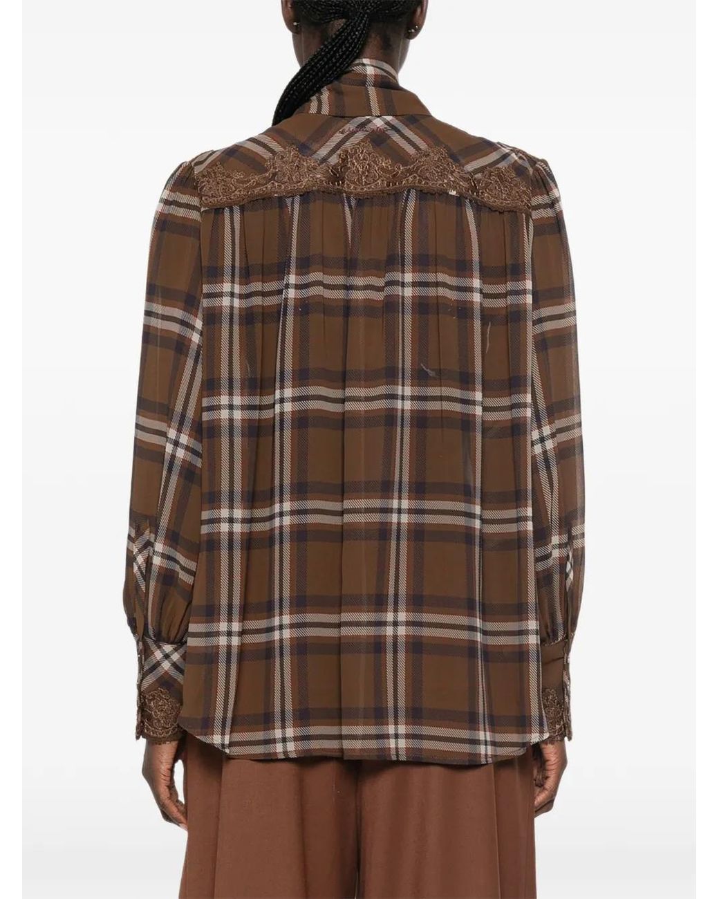 ERMANNO FIRENZE Brown Karierte Bluse