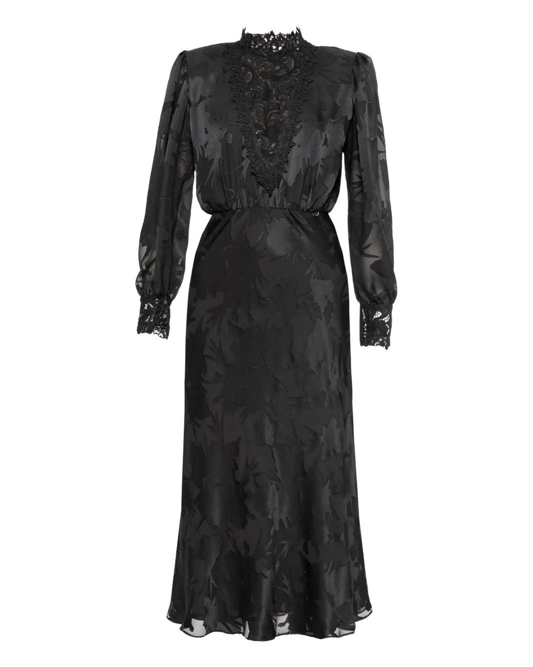 Nissa Black Lace-Trim Midi Dress