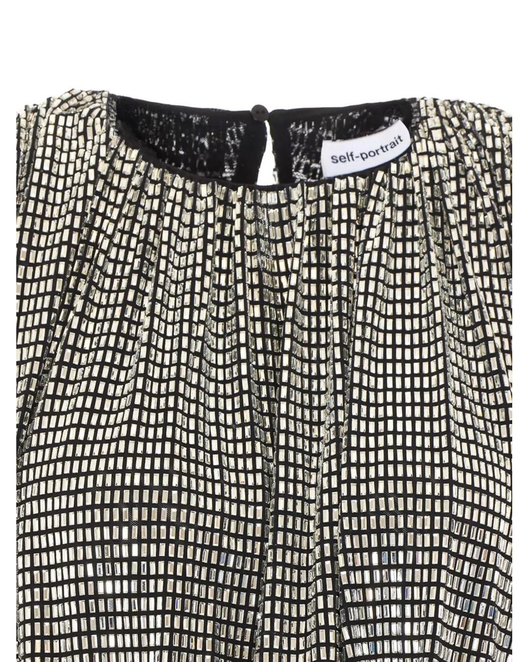 Self-Portrait Gray Rhinestone Drape Top