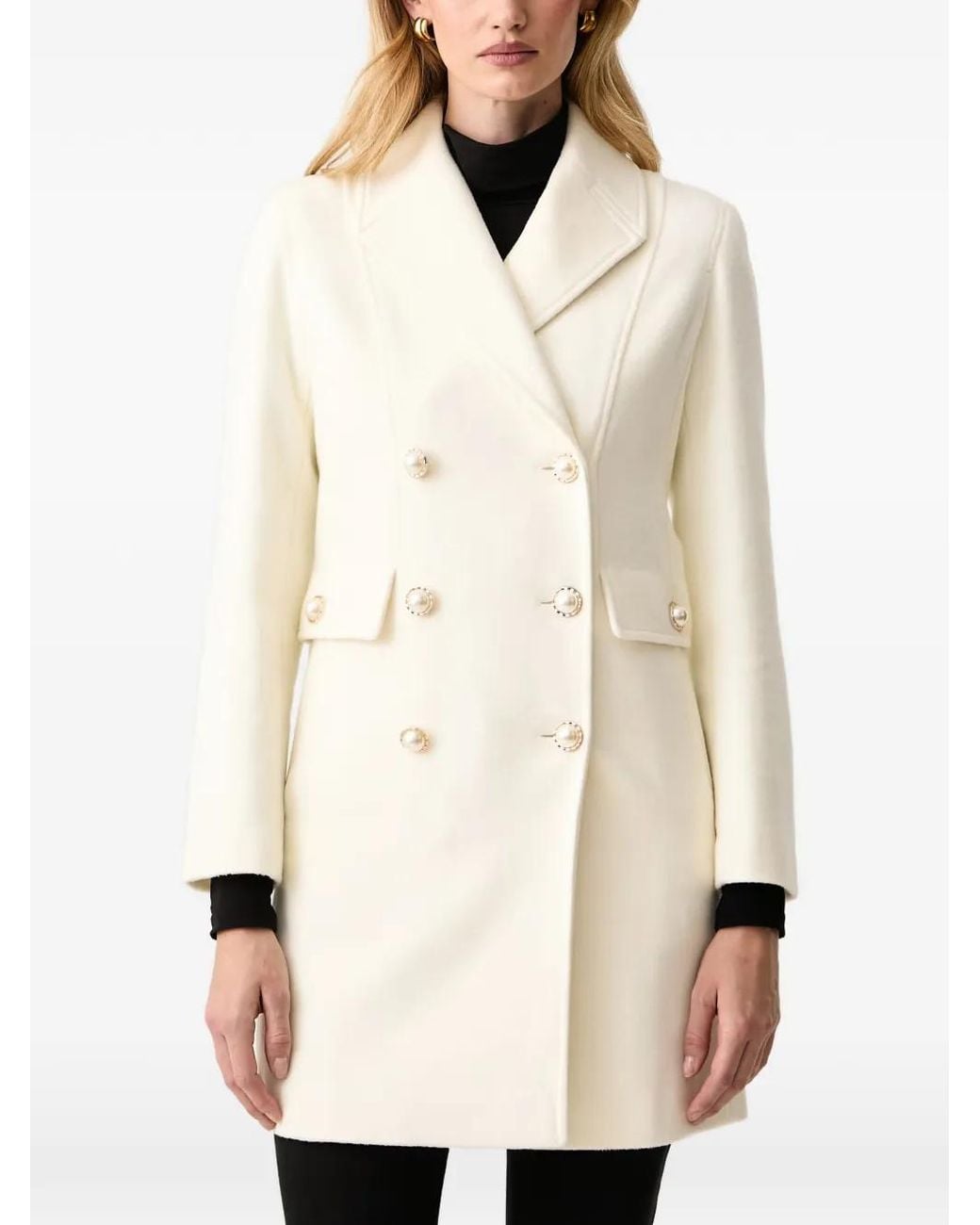 Silvian Heach Natural Double-Breasted Faux-Pearl Coat