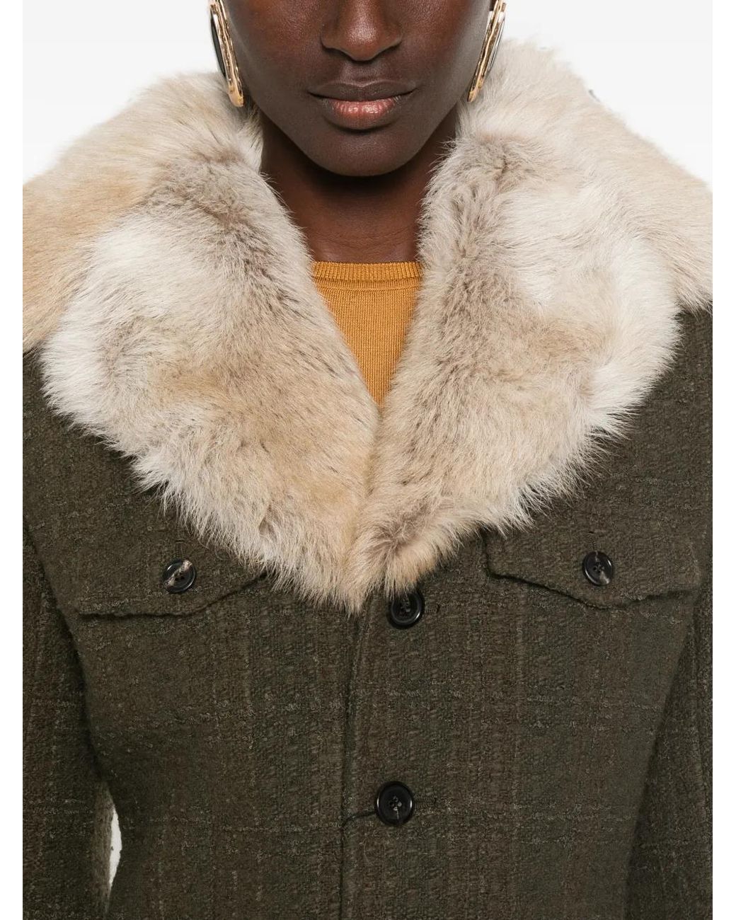 Saint Laurent Green Faux-Fur Collar Jacket