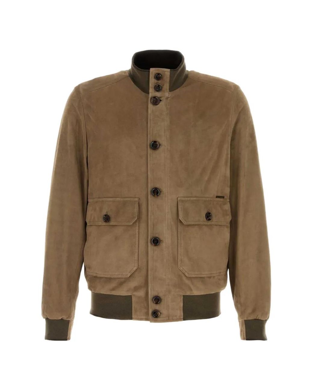 Moorer Brown Carlos Button-Up Suede Bomber Jacket for men