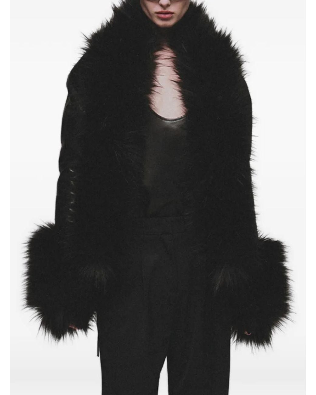 ANDAMANE Black Kasia Faux-Fur Trim Jacket