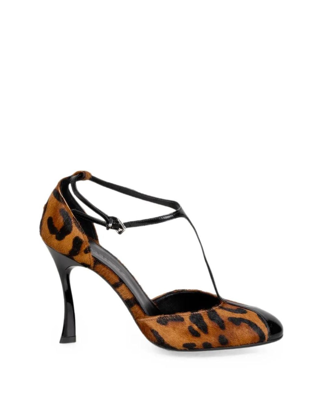 Chantal White Leopard-Print T-Bar Pumps