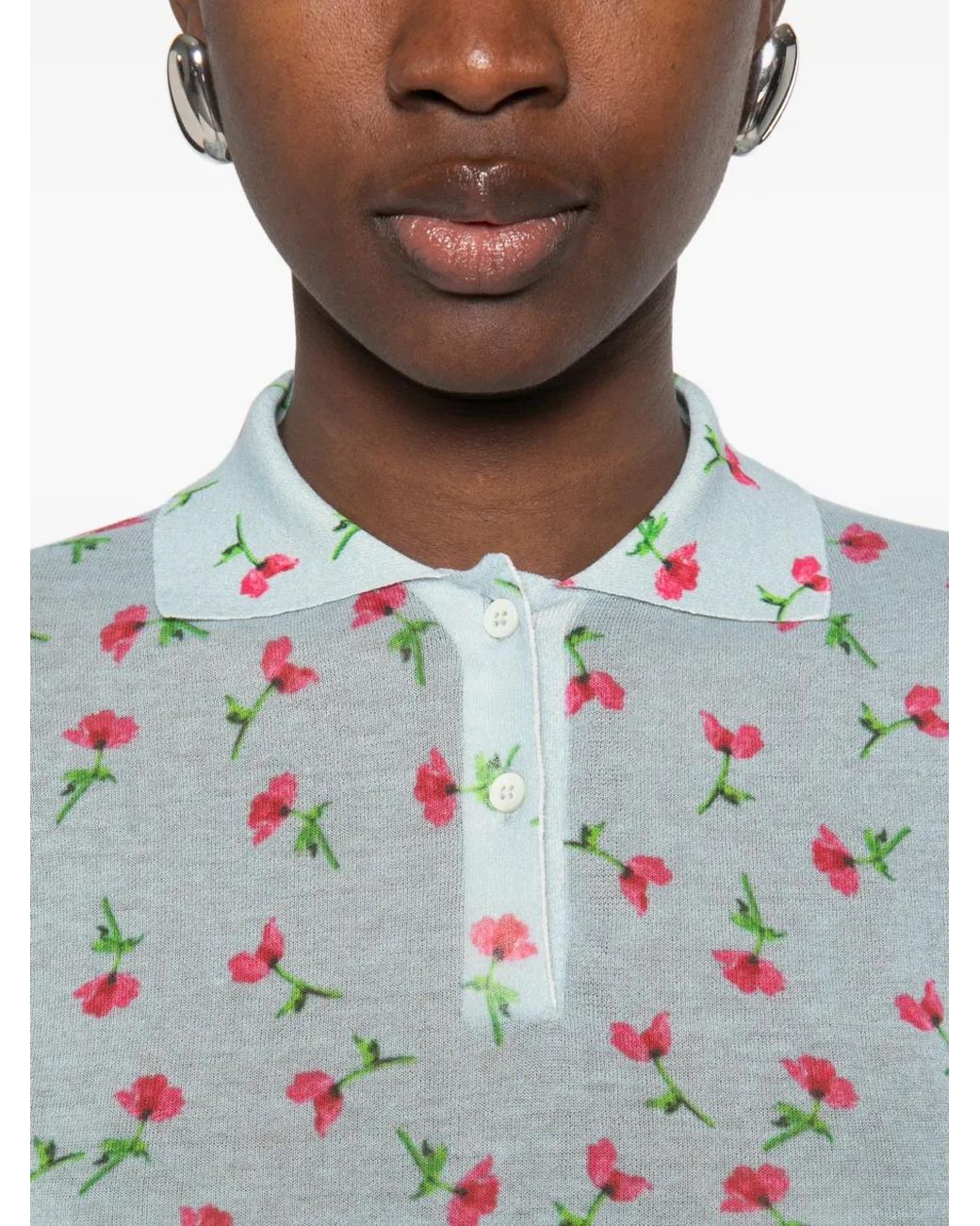 Jil Sander Blue Floral Polo Top